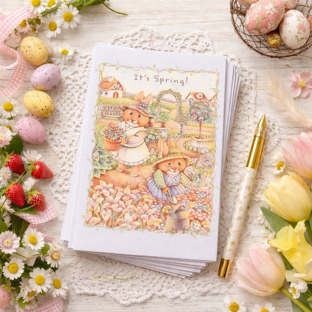 Vintage 90s Easter Bunny Cottagecore Cards – New in‎ Package